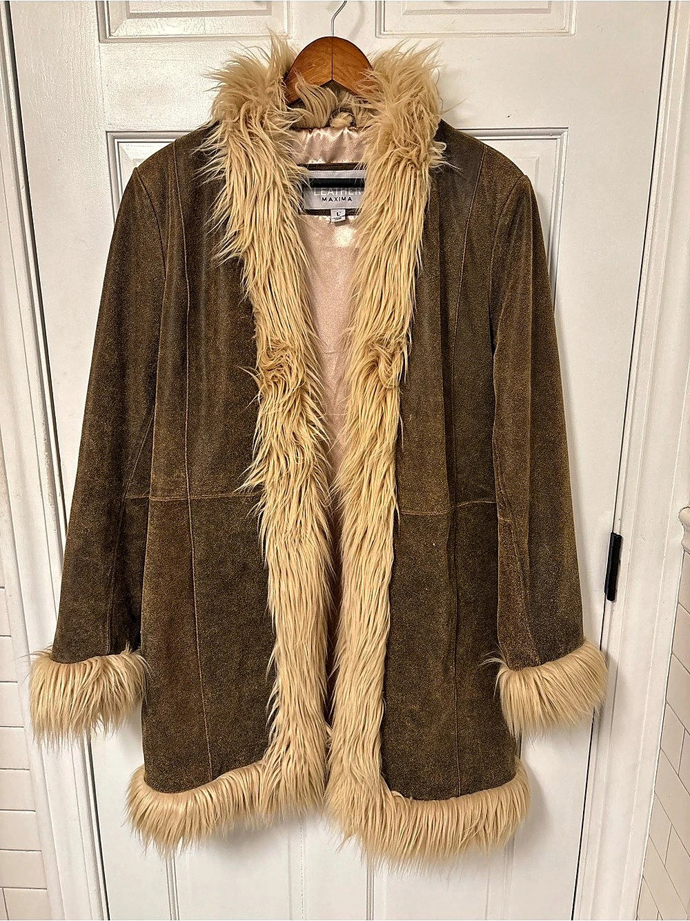Vintage Wilson’s Leather Brown Penny Lane Coat with Faux Fur Trim | L